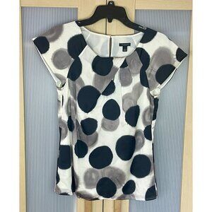 Ann Taylor Womens Silk Top Sz 2 Shirt Blouse Polka Dot Short Sleeve Party Career